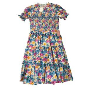 Ivy City Co. 2X Plus Womens Smocked Floral Midi Delia Dress Puff Sleeves Tiered
